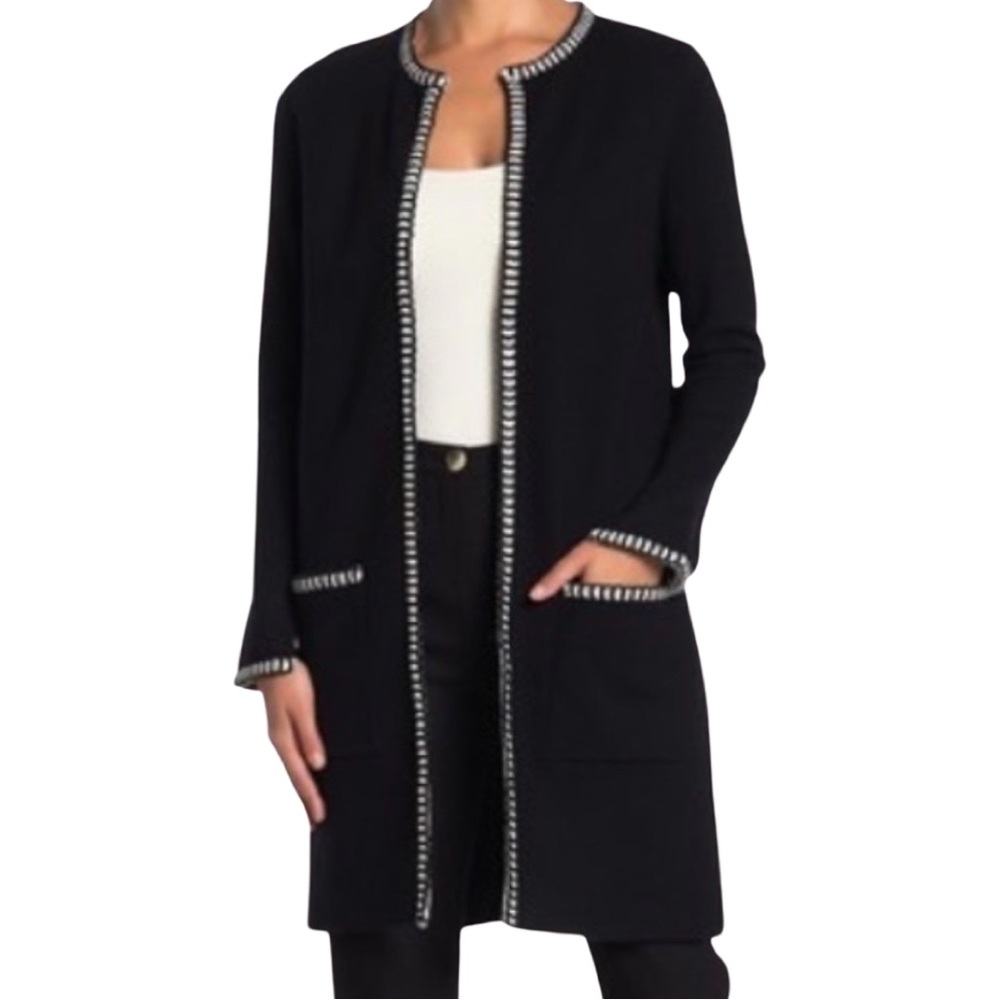 Two Twenty Five Black Open Front Long Cardigan /Jacket Size Medium